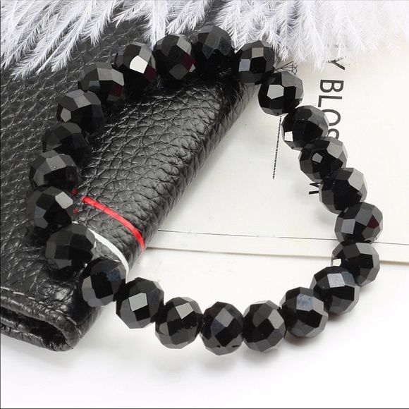 NEW BLACK FACETED STONE MENS BRACELET - Picture 4 of 6